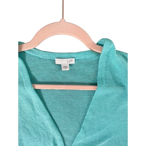 J Jill Linen Blend Cardigan Sweater Open Front Aqua Lightweight Size Large - Picture 4 of 10